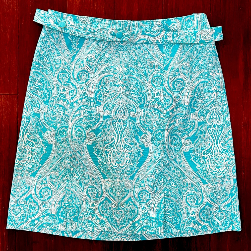 New - Talbots Womens Petite Skirt Aqua Blue Paisley Knee Length 14P